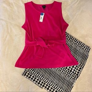 NWT Worthington brilliant Fuschia Top w/ Bow Sash